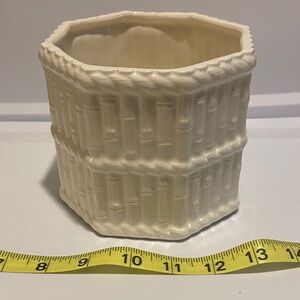 Marked Japan Ivory Ceramic Bamboo-Textured Hexagon vintage Planter